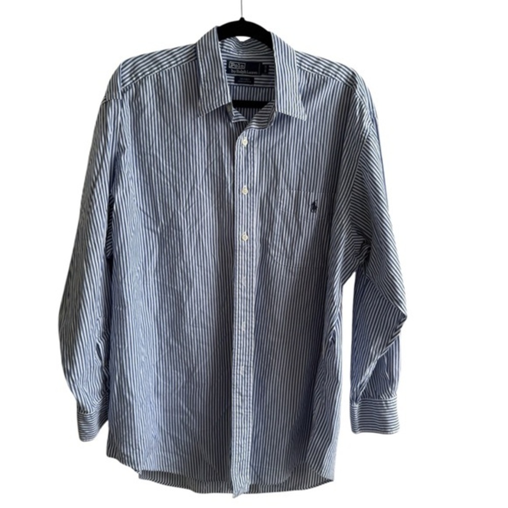Polo Ralph Lauren Navy and White Striped Shirt Jaymes Cotton